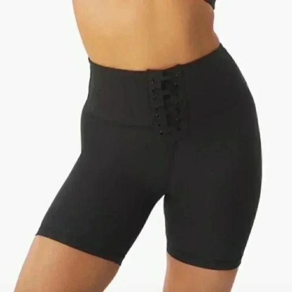 WeWoreWhat Lace-Up Biker Shorts Corset Details Black High Rise - Picture 1 of 6